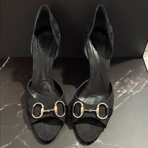 Gucci Canvas Hollywood Horsebit D'orsay Pumps/Heels